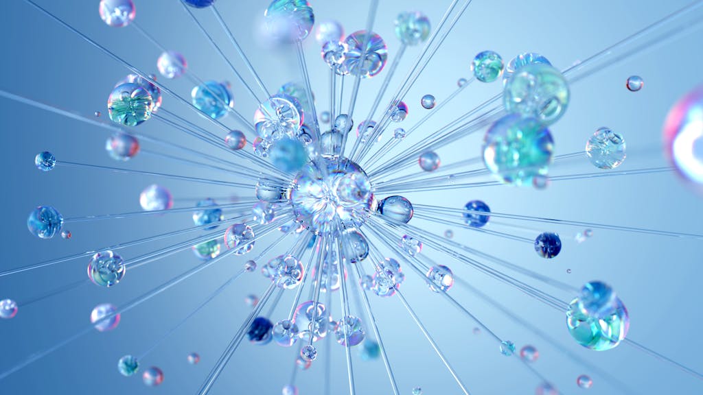 3D render abstract digital visualization depicting neural networks and technology.